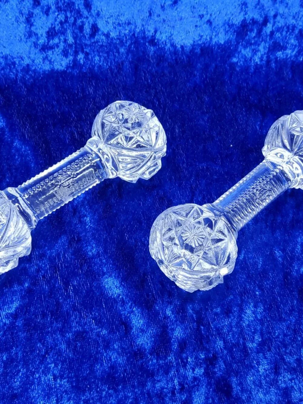 vintage pair of gorham cut lead chrystal barbell knife rest